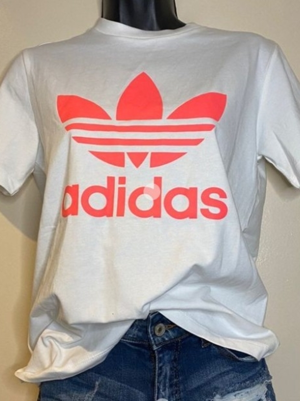 adidas Women’s White T‑Shirt with Pink Trefoil Logo